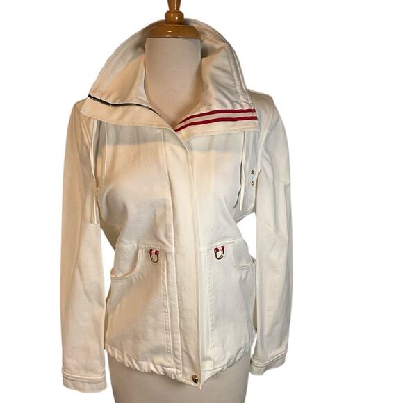 St. John Sport By Marie Gray White Red Gold Preppy Coat Size P Beautiful Detail - Picture 1 of 16